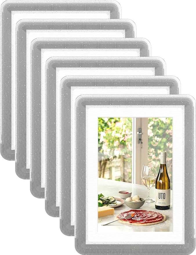 6-Pack 5x7 Picture Frame or 4x6 with Mat – Shatterproof Plastic Photo Frame for Family, Nursery & Playroom, Wall & Tabletop Picture Frames for Home or Office, Safe Lightweight Design, in Crystal Gray