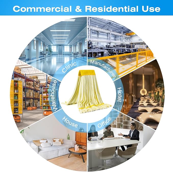 Matthew Cleaning Microfiber Tube Mop(Large,Yellow,12Pack) Heavy Duty Mop Head Replacement,Excellent Absorbency,Premium launderability,Reusable,Loop end for Home,Commercial and Industrial Use