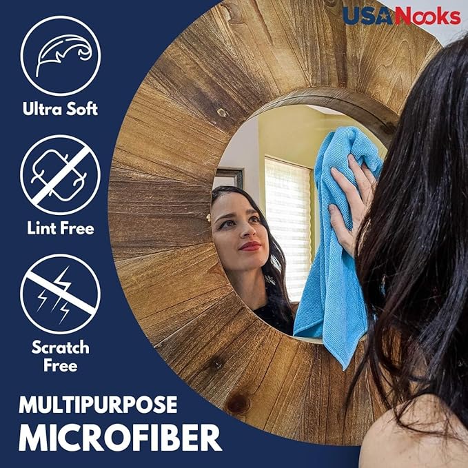 USANOOKS Microfiber Cleaning Cloth - Turq - 8Pcs (12.5x12.5 inch) High Performance - 1200 Washes, Ultra Absorbent Car Towel Traps Grime & Liquid for Streak-Free Mirror Shine - car Washing Cloth