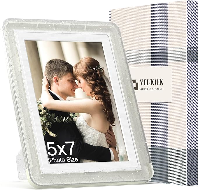 1-Pack 5x7 Picture Frame or 4x6 with Mat – Shatterproof Plastic Picture Frames for Family, Nursery & Playroom, Wall & Tabletop Frame for Home or Office, Safe Lightweight Design, Crystal Lightgray