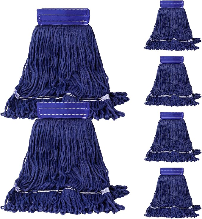 6 Pack Mop Head Replacement Heavy Duty Mop for Floor Cleaning, Wet Industrial Cotton Looped End String Cleaning Mop Head Refill for Home/Industrial/Commercial Cleaning (Blue)