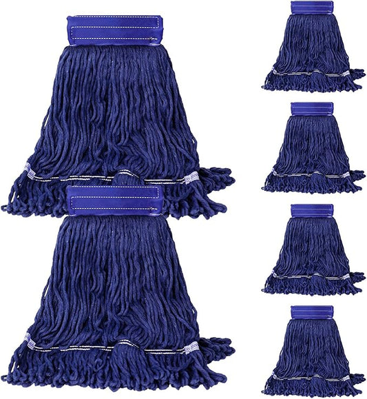 6 Pack Mop Head Replacement Heavy Duty Mop for Floor Cleaning, Wet Industrial Cotton Looped End String Cleaning Mop Head Refill for Home/Industrial/Commercial Cleaning (Blue)