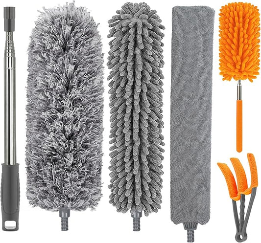 Dusters for Cleaning High Ceiling Fan, Newliton Microfiber Duster with Extension Pole 30-100" Long Handle for Ceiling Fans Blinds Cobweb Home, Orange