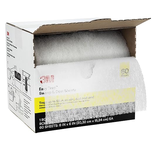 3M Easy Trap Sweep and Dust Sheets, 1 Roll of 60 8" x 6" Sheets, Disposable Easy Sweep Floor Duster, Picks Up 8x More Dirt, Dust, Sand, Hair, Works on Dry or Wet Surfaces, Hardwood Floors, 59152W