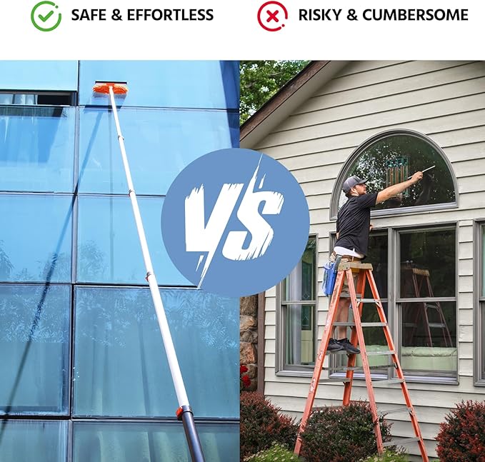 23 ft High Reach Window Squeegee with Extension Pole, 2 in 1 Squeegee for Window Cleaning, Window Cleaner Tool with 5-Stage 4-16.5 ft Telescoping Pole, Squeegee for Shower Glass Home Car