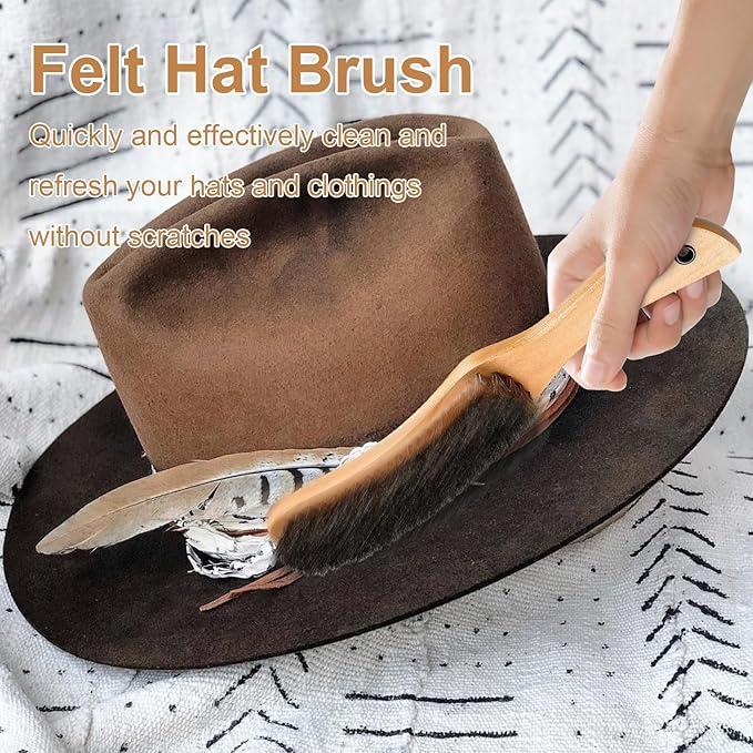Felt Hat Brush,Felt Hat Cleaner Horse Hair Cowboy Hat Brush Cleaning Kit Hat Brush,Cowboy Hat Cleaner Easily Removes Dust Fuzz and Lint for Shoes Hats,Clothes,Baseball Caps (2)