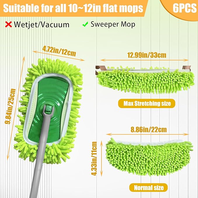 6PCS Reusable Microfiber Mop Pads Compatible with Swiffer Sweeper Mop,Reusable Dry Sweeping Cloths for Swiffer,Wet Mopping Pad Refills & Washable Dry Sweeping Cloths for Hardwood Floor/Tile Cleaning
