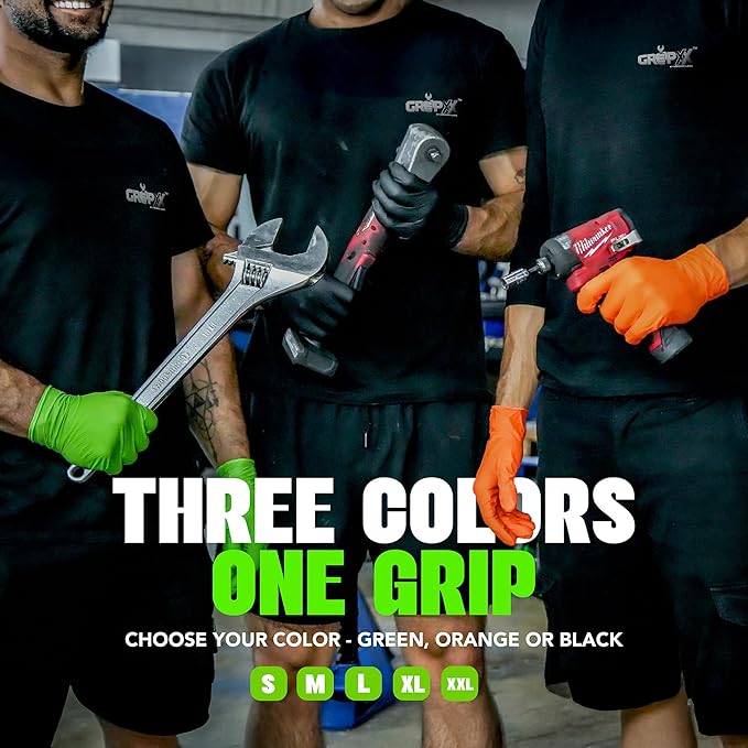 Herkules Grip Heavy Duty 8Mil Green Nitrile Gloves,3D Raised Diamond Texture-Latex & Powder Free-Industrial, Mechanic | Pack of (100 CT)
