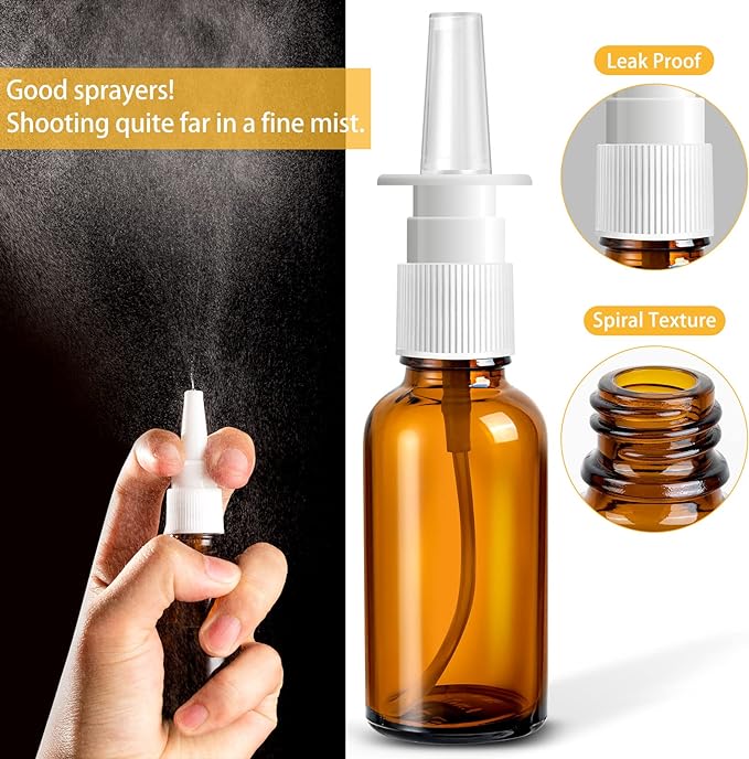 20 Pcs Nasal Spray Bottle, 30ML/1oz 12 Pcs Empty Refillable Fine Mist Glass Nasal Spray Bottle with 4 Pcs Funnels and 4 Pcs Labels…