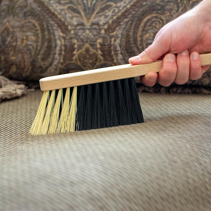 11.2" Hand Broom Medium-Soft Bristles Bench Brush, Sweeping Brush with Wooden Handle, Lightweight Dusting Brush, Handheld Small Broom, Shop Brush