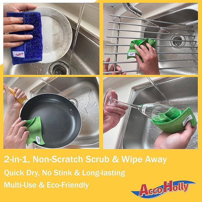 24 Pack Microfiber Scrub Dish Cleaning Cloth, Non-Scratch, 6 x 6 Inch, Multi-use for Pan Pot Dish Cooktop Stovetop Counter Kitchen Household, No Odor, Machine Washable, Blue & Green Assorted
