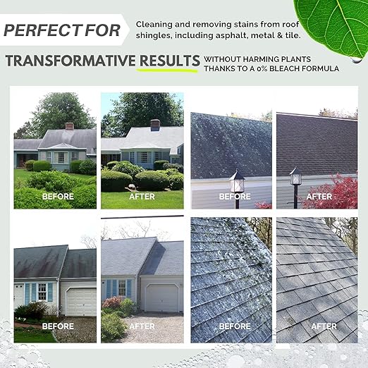 Wash Safe™ ROOF WASH Eco-Safe and Organic Roof Cleaner, 3 lb. | Clear, Bleach-Free Concentrate | Clean Up to 3,000 sq. ft. of Asphalt, Wood, Slate and Ceramic Shingles or Tiles