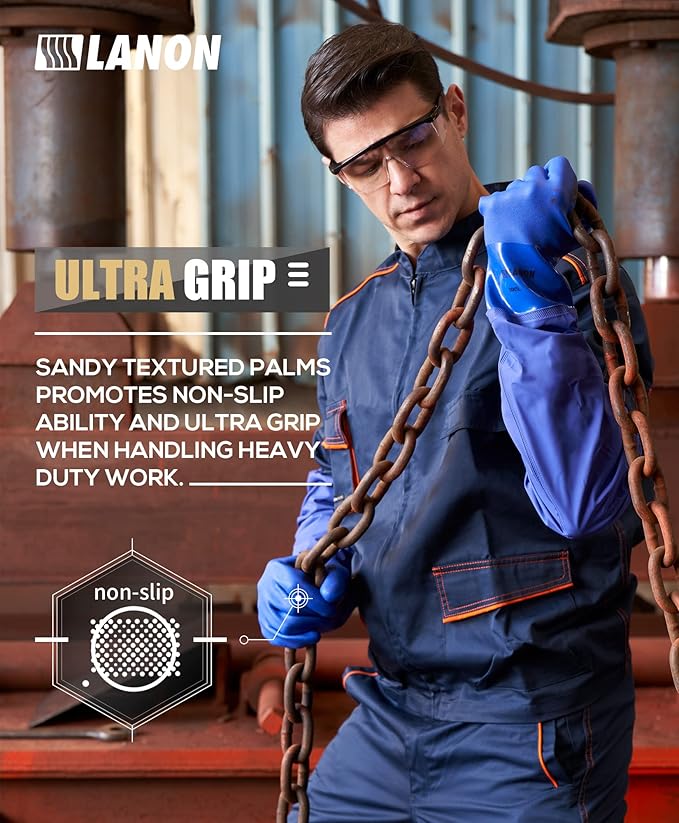 LANON 26" Elbow Length PVC Chemical Resistant Gloves, Heavy-Duty Long Rubber Gloves, Acid, Alkali & Oil Protection, XL