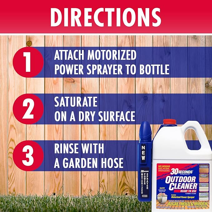 30 SECONDS Mold and Mildew Stain Remover | Ready to Use | Battery Powered Spray Wand | 1.3 Gallon