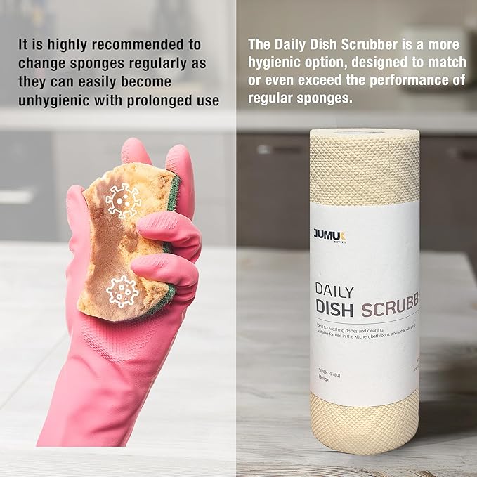 Daily Dish Scrubber Sheet Non-Scratch Household Disposable Cleaning Sponges | Recyclable, Eco-Friendly & Perfect for Kitchen, Home Cleaning and Outdoor Use (3, Beige)
