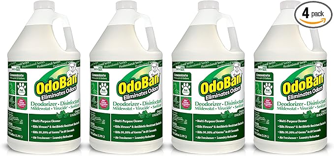 OdoBan Professional Disinfectant and Odor Eliminator Concentrate, Made in the USA, Original Eucalyptus Scent, 4-Pack, 1 Gallon Each