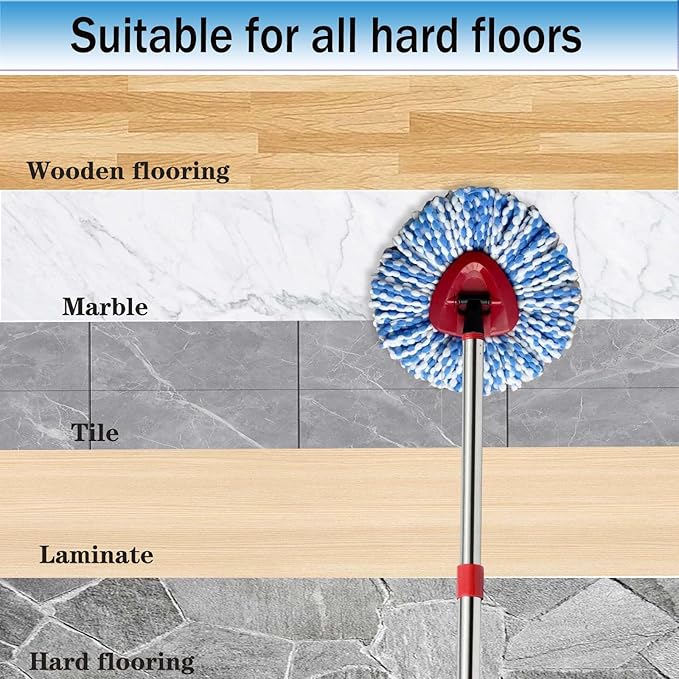 Spin Mop Replace Heads for O Cedar Rinse Clean 2 Tank System, Spin Mop Replacement Head 2 Microfiber Mop Refills, 1 Triangle Head Cover and 30-58in Handle
