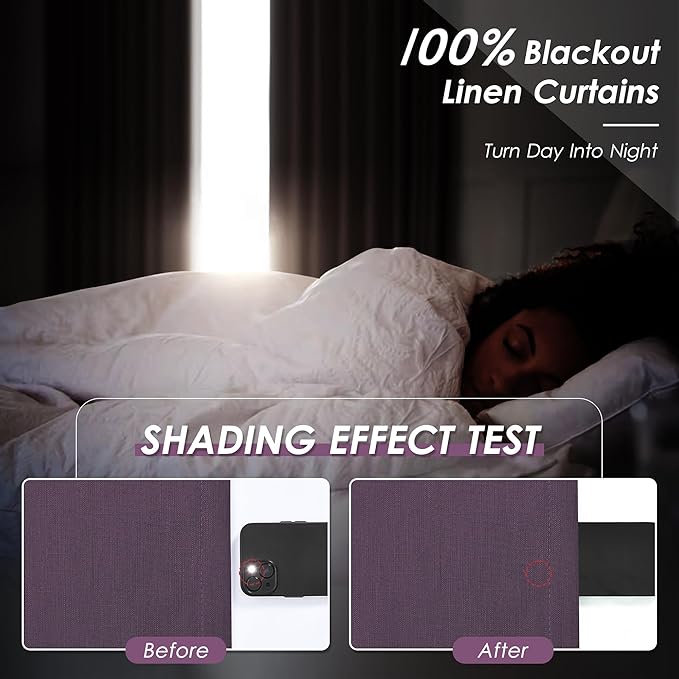 Plum Linen Curtains 120 Inches Long Back Tab Rod Pocket Thermal Insulated Extra Long 10 FT Sound Absorbing Blackout 2 Panels Set for Dining Room Modern Urban Curtains Drapes 52x120