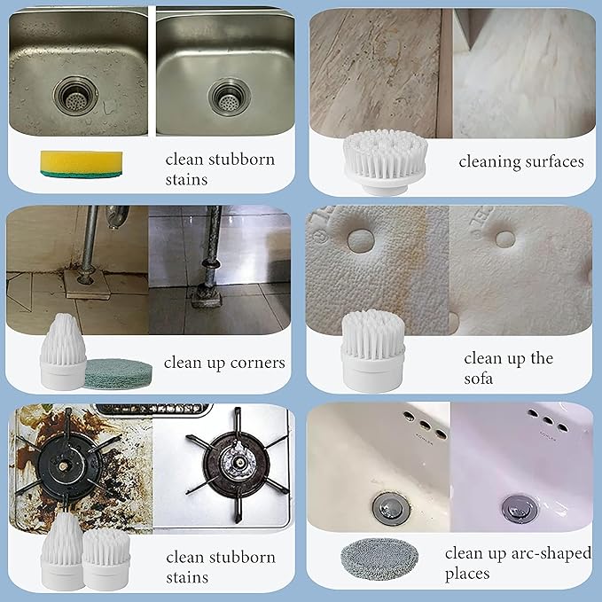 Electric Spin Scrubber Power Spin Brush for Cleaning,Rechargeable Cleaning Brush for Bathroom/Tub/Tile/Floor/Sink/Window Cordless Shower Scrubber with 4 Replaceable Cleaning Brush Heads, Classic Grey