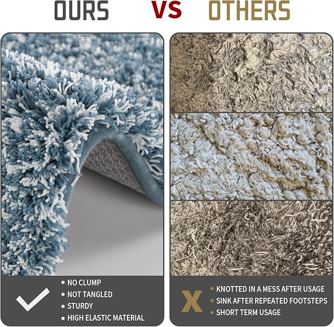 Yimobra Bathroom Rugs Sets 2 Piece, Soft Absorbent Bath Mat and U-Shaped Toilet Rug with Non Slip Backing, Machine Washable, Plush Shaggy Bath Mats for Bathroom, 32"x20"+24"x20", Denim Blue and White
