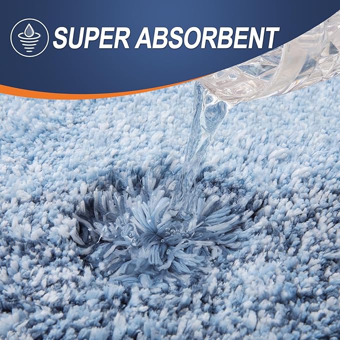 OLANLY Luxury Toilet Rugs U-Shaped 24x20, Extra Soft and Absorbent Microfiber Bathroom Rugs, Non-Slip Plush Shaggy Bath Mat, Machine Wash Dry, Contour Bathroom Mats for Toilet Base, Blue
