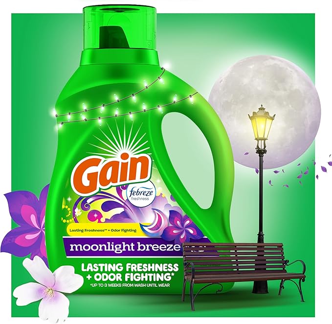 Gain Liquid Laundry Washing Detergent, Moonlight Breeze Scent 154 fl oz, 107 Loads, Lasting Freshness + Powerful Cleaning and Odor Fighting ingredients