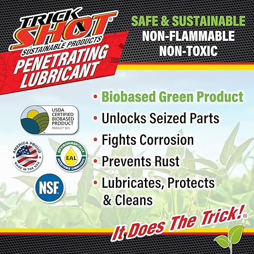 Trick Shot - 3 in 1 Penetrating Lubricant Oil - Non-Toxic, Non-Flammable & Eco-Friendly Food Grade Industrial Oil Spray - Biodegradable Anti-Seize Lubricant, Protects, Degreases & Cleans (12-Pack)