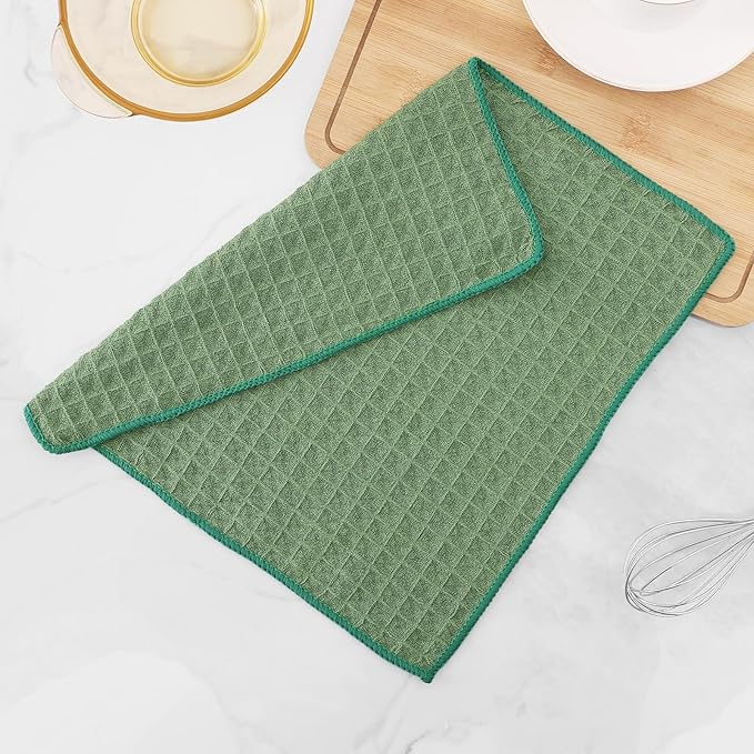 Homaxy Microfiber Waffle Weave Kitchen Dish Cloths, 12 x 12 Inch Ultra Absorbent and Solid Color Dish Towels for Kitchen Fast Drying Dishcloth for Washing Dishes, 8 Pack, Grass Green