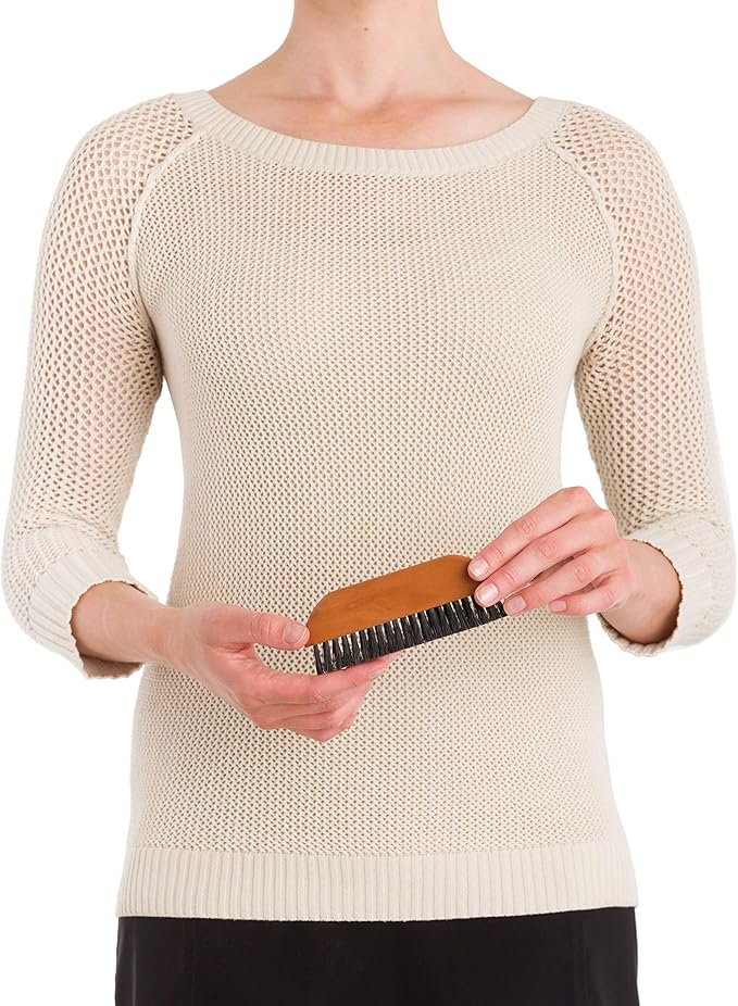 Redecker Natural Pig Bristle Pocket Clothes Brush with Oiled Pearwood Handle, 5-1/2 inches, Versatile Compact Hand Brush Removes Lint, Pilling and Debris from Garments, Made in Germany