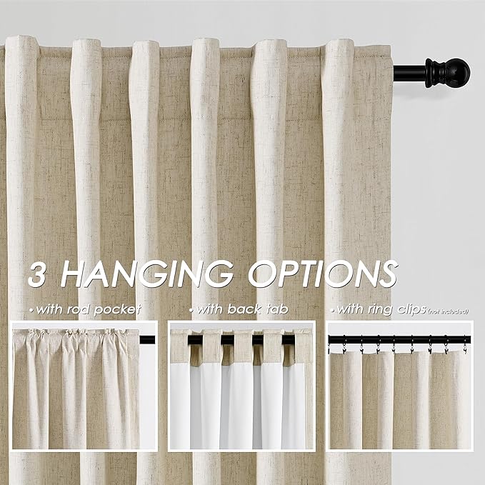 Nanspring Tan Beige 100% Blackout Curtains 63 inches Long Back Tab Rod Pocket Thermal Insulated Textured Short Blackout Curtains 2 Panels Set 52x63