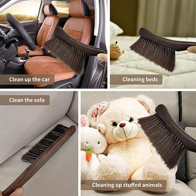 Hand Broom Brush, Dust Brush for Cleaning, Wood Block Hand Brush, Soft Bristle Cleaning Brush for Car Bed Furniture Clothes Garden Couch Draft (Straight Shank)