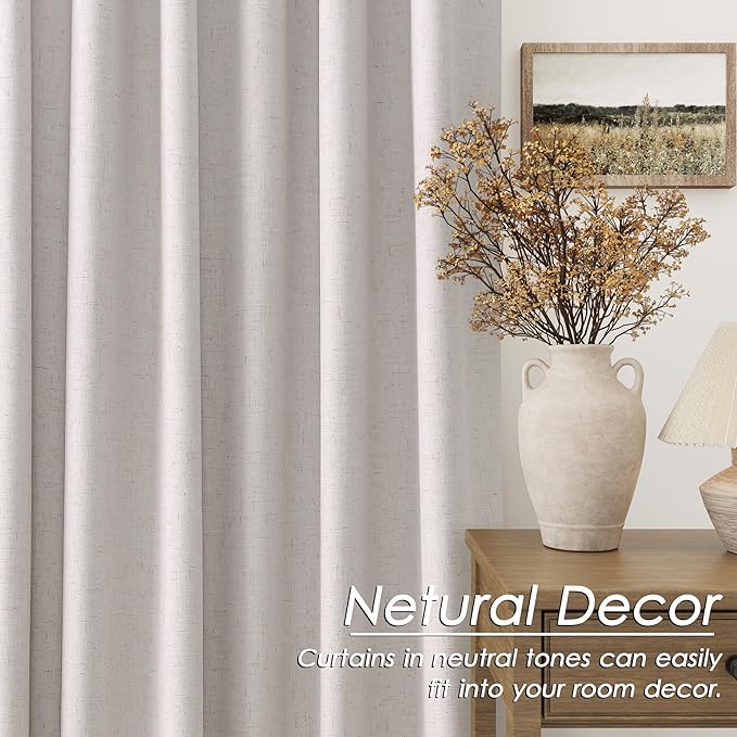 Extra Long Blackout Curtains 108 Inches Long Champagne Modern Linen Back Tab Curtains for Sliding Glass Doors Thermal Darkening Light Blocking Floor Length Windows Drapes with White Liner 52x108