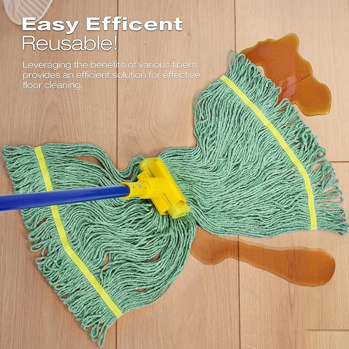 Matthew Cleaning Heavy Duty Mop Head Replacement, 5 Inch Wide Headband, Color Coded Looped End Cotton String Wet Mops for Floor Cleaning, Large Size 24 oz, 4 Pack