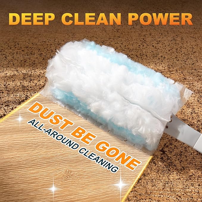JOYMOOP Disposable Electrostatic Duster for Cleaning,With 1 Handles & 12 Ct Blue Heavy Duty Refills for Swiffer Feather Duster,Household Cleaning Tool for Electronics,Dusting Furniture,Blinds,Pet Hair