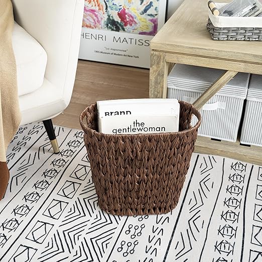 GRANNY SAYS Wicker Waste Basket, Waterproof Bathroom Trash Can, Bedroom Can, Durable Wastebasket with Handles, 19 Liters/5 Gallons