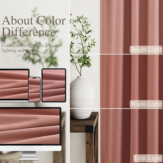 Canyon Rose Linen Blackout Curtains 120 Inch Length 2 Panels Set Extra Long Thermal Insulated Total Blocking Curtains 10 FT Back Tab Pocket Drapes for Dining Room Cottage High Window Curtain 52x120