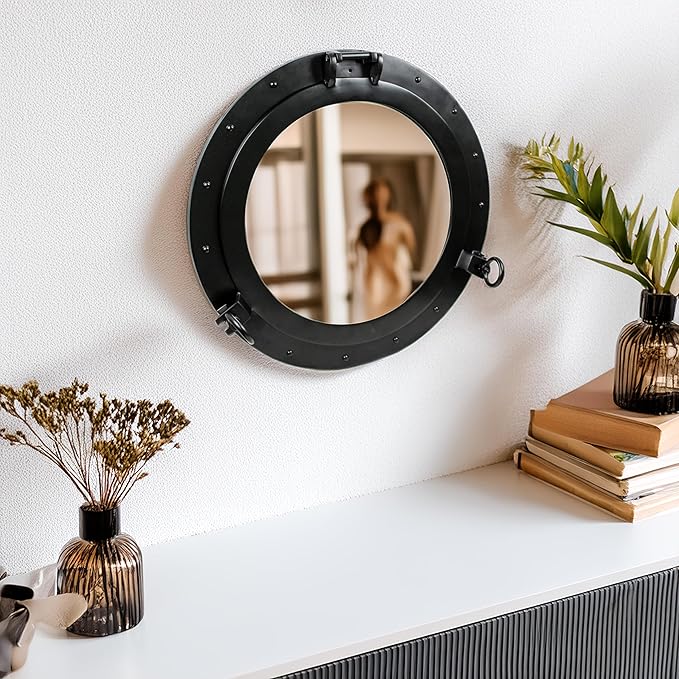 Nagina International Premium Vintage Antique Rustic Polished Aluminium Black Porthole (20 Inches)
