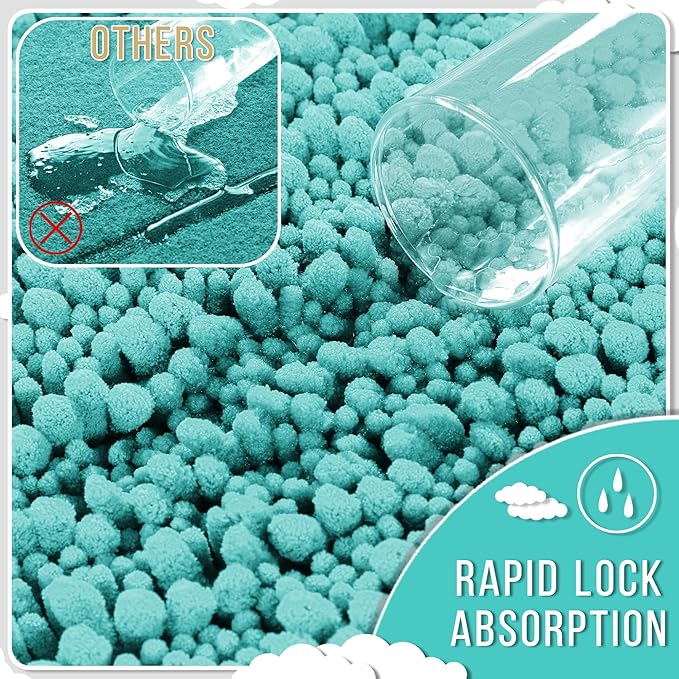 Yimobra Large Bathroom Rugs Non Slip Washable 36x24 Inch - Ultra Soft Absorbent Chenille Bath Mat, Quick Dry Shaggy Floor Carpet for Tub Shower, Lake Blue Home Decor Accessories