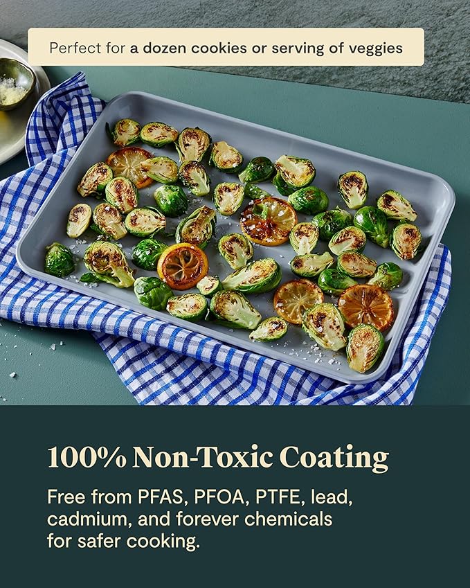 Caraway Non-Stick Ceramic Baking Sheet - Naturally Slick Ceramic Coating - Non-Toxic, PTFE & PFOA Free - Perfect for Baking, Roasting, and More - Medium (15" x 10") - White