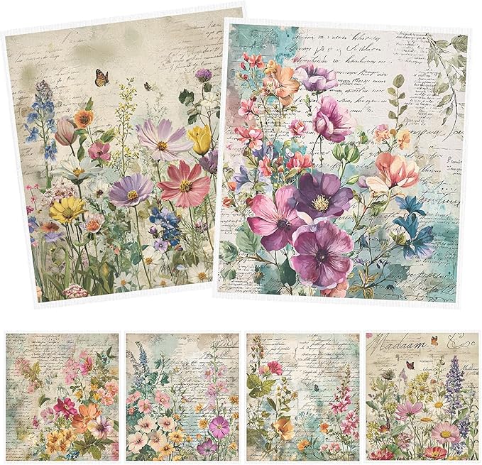 Floral Swedish Dishcloths for Kitchen, 6PCS Vintage Flower Swedish Dish Cloths Gift Set, Reusable Absorbent Cellulose Sponge Dish Towel for Home Cleaning(7.8 X 7 Inches)