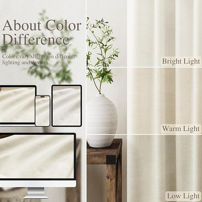Warm Beige Linen Curtains 102 Inches Long Back Tab Rod Pocket Thermal Insulated and Noise Cancelling Room Darkening 2 Panels Set for Living Room Elegant Modern Curtains Drapes 52x102
