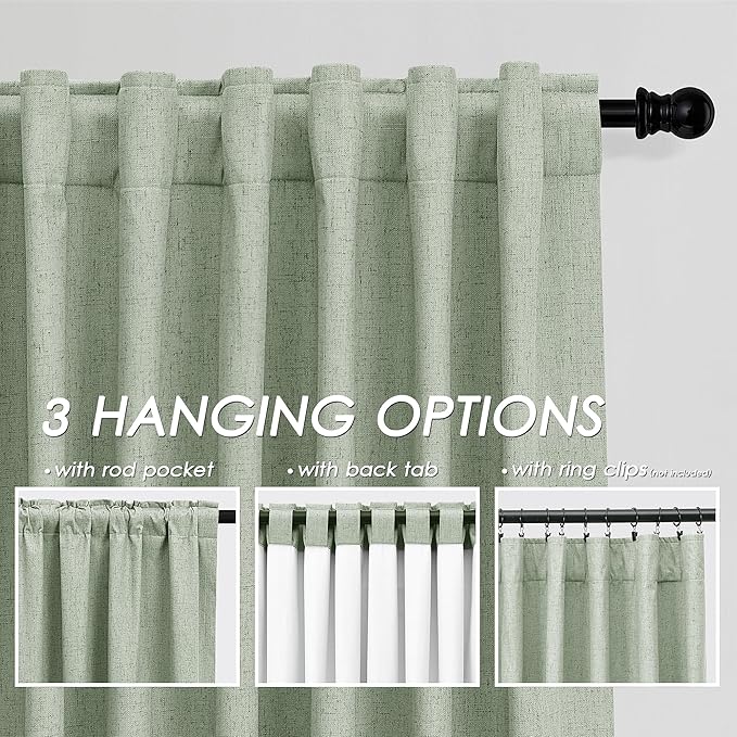 Light Sage Linen Blackout Curtains 120 Inch Length 2 Panels Set Burg Extra Long 10 Ft Back Tab Pocket Drapes Cotton Textured Total Sun Blocking Curtains for Living Room Cottage High Window 52x120
