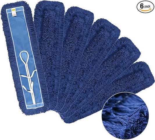 Matthew Cleaning 24'' Industrial Strength Cotton Dust Mop Refill Washable Replacement Heads for Residential & Commercial Use Fit Standard Dust Mop Frames, Hardwood, Laminate, Concrete Floors 6 Pack