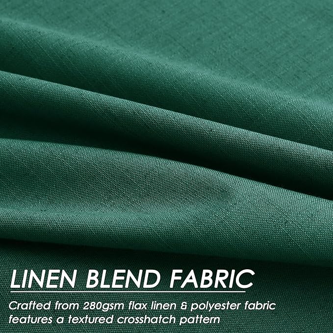 Nanspring 100% Blackout Curtains 2 Panels Set Back Tab Dark Green Window Curtains 102 Inches Long Full Black Out Cotton Textured Linen Curtains Thermal Insulated for Living Room 52x102
