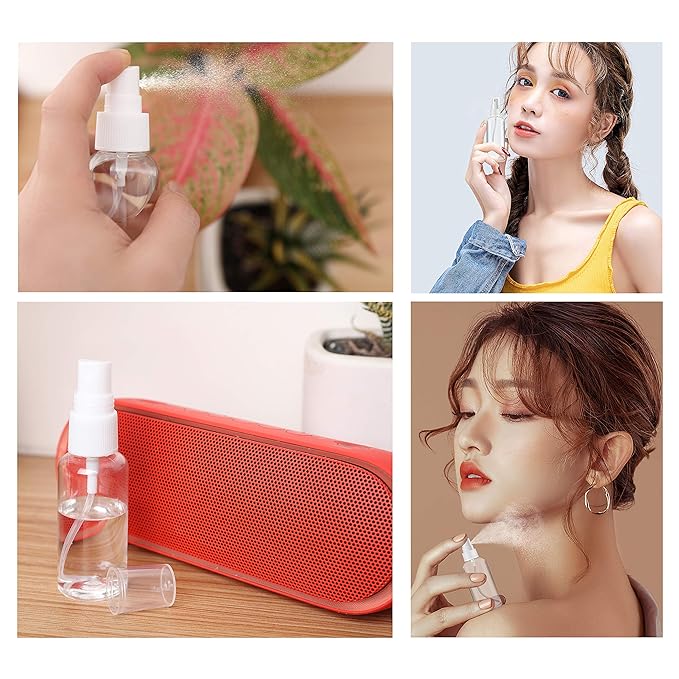 ZEROFIRE 2 Pack Spray Bottles 1oz Clear Plastic Empty Refillable Mini Spritzer for Travel, Cleaning, Gardening, Skin Care Atomizer for Essential Oils, Perfume