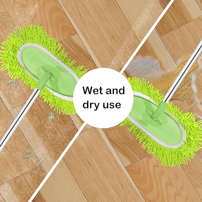 Reusable Microfiber Chenille Mop Pads Compatible with Swiffer Sweeper, Dry Sweeping Cloths & Wet Mopping Cloths, Refills for Hardwood Surface Floor Cleaning, 4 Pack (Green)