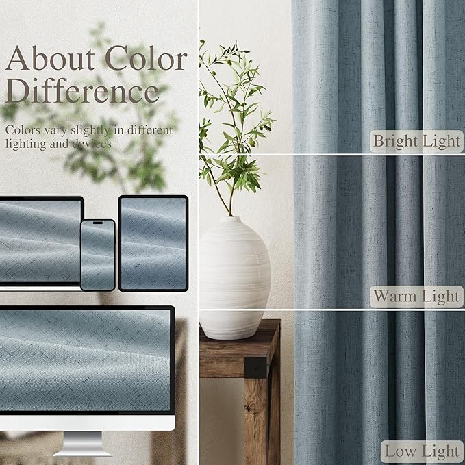 Extra Long Blackout Curtains 108 Inches Long Dark Blue Modern Linen Back Tab Rod Pocket Curtains for Sliding Glass Doors Thermal Light Blocking Floor Length Windows Drapes With White Backing 9Ft