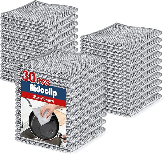 Non Scratch Wire Dishcloth Multipurpose 30PCS - Kitchen Wire Dishwashing Rag Sets Bathroom Home Steel Wool Scrubber Essentials Towels Cleaning Pads Supplies,for Dishes Sinks, Dishes, Stove Top Tools