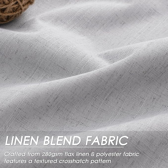 Nanspring Grey Linen 100% Blackout Curtains 105 inch Length Back Tab Rod Pocket Drapes Thermal Insulated Textured Living Room Black Out Curtains 2 Panels Set 52x105