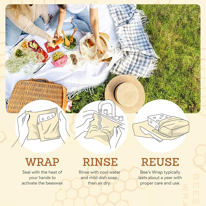Bee's Wrap Beeswax Wraps for Food - Garden Party 3 Pack (2M 1 Sandwich) Made in USA Reusable & Organic Food Wraps, Sandwich Wrap - Eco-Friendly Alternative to Aluminum Foil & Plastic Wrap